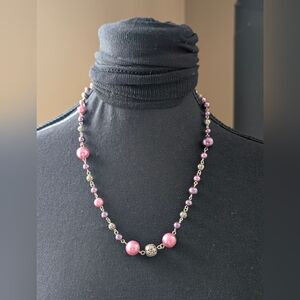 🐦 3 For $35 🐦 Pink & Plum Beaded Necklace | Faux Pearl | Silver Tone